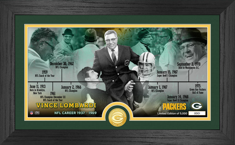 Highland Mint Vince Lombardi Packers Career Timeline Bronze Coin Pano Photo Mint - Limited Edition /5,000