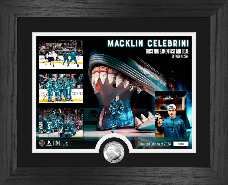Highland Mint Macklin Celebrini First Game First Goal Silver Coin Photo Mint - Limited Edition /2024