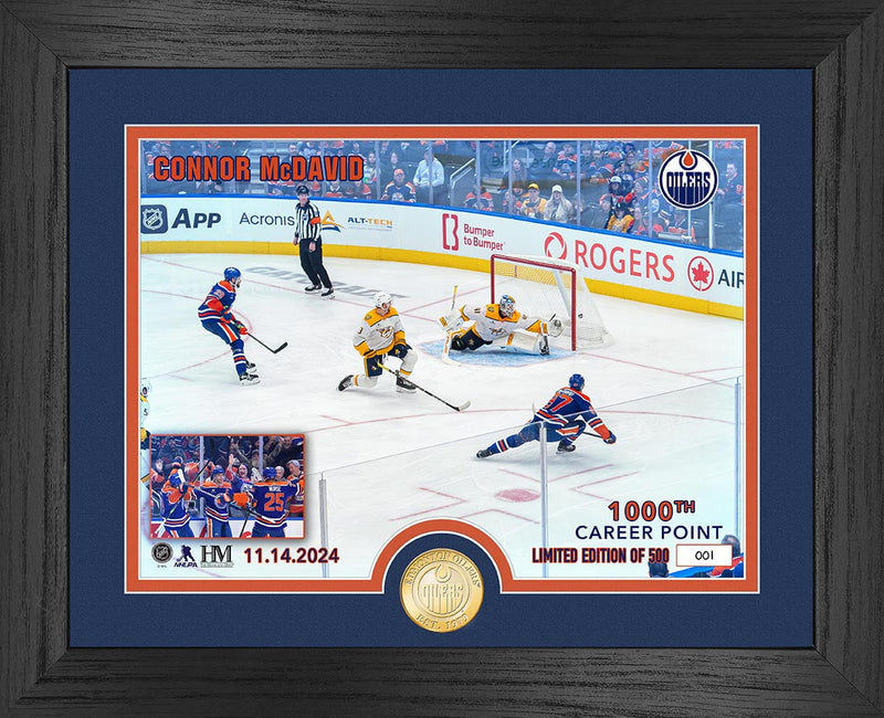 Highland Mint Edmonton Oilers Connor McDavid 1000th Career Point Bronze Coin Photo Mint - Limited Edition /500