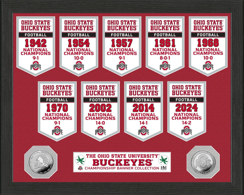 Highland Mint Ohio State Buckeyes 9 Time National Champions Banners Silver Coin Photo Mint