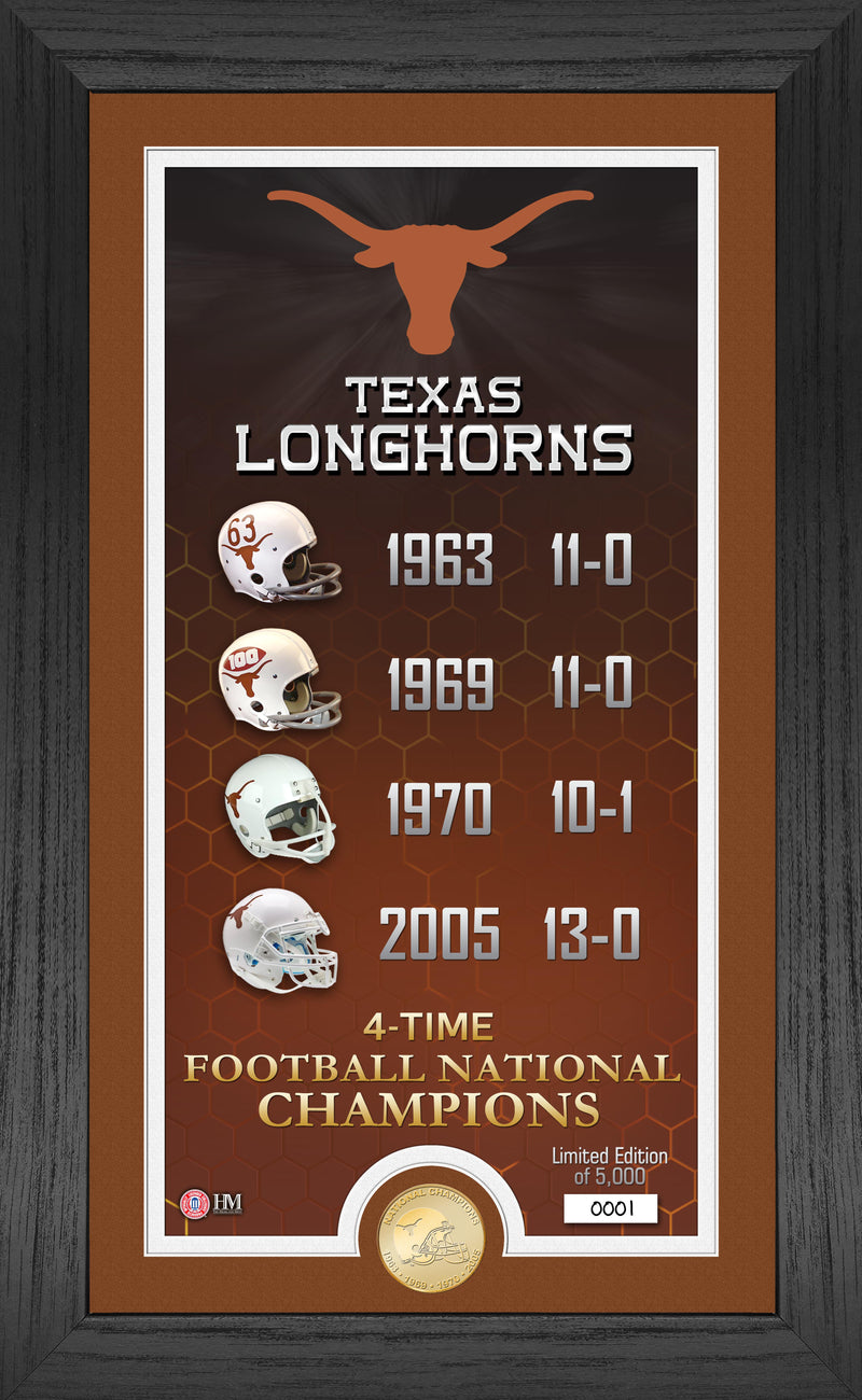 Highland Mint University of Texas Longhorns 4x Football National Champions Legacy Bronze Coin Photo Mint - Limited Editi