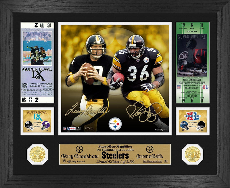 Highland Mint Terry Bradshaw Jerome Bettis Super Bowl Traditions Bronze Coin Photo Mint - Limited Edition /2,500