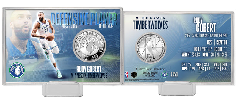 Highland Mint Rudy Gobert 2024 NBA Defensive Player of the Year Silver Coin Card - Limited Edition /5,000