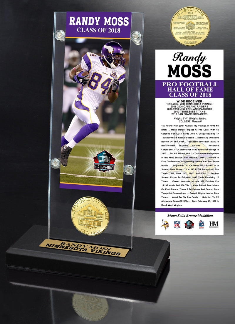 Highland Mint Randy Moss 2018 Pro Football HOF Induction Ticket & Bronze Coin Acrylic Desk Top
