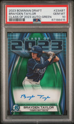 2023 Bowman Chrome Draft Class of '23 Autographs Green Refractors Brayden Taylor #23ABT /99 PSA 10