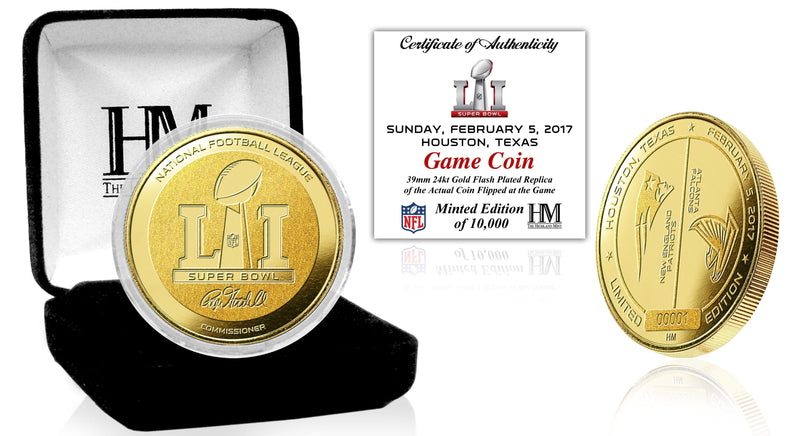 Highland Mint Patriots vs Falcons Super Bowl 51 Gold Flip Coin - Limited Edition /10,000