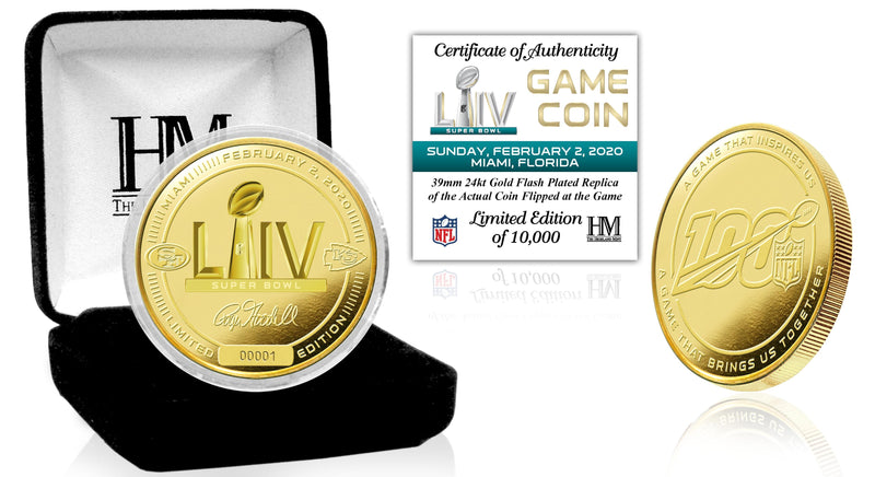 Highland Mint Super Bowl 54 Chiefs vs 49ers 24kt Gold Flip Coin - Numbered