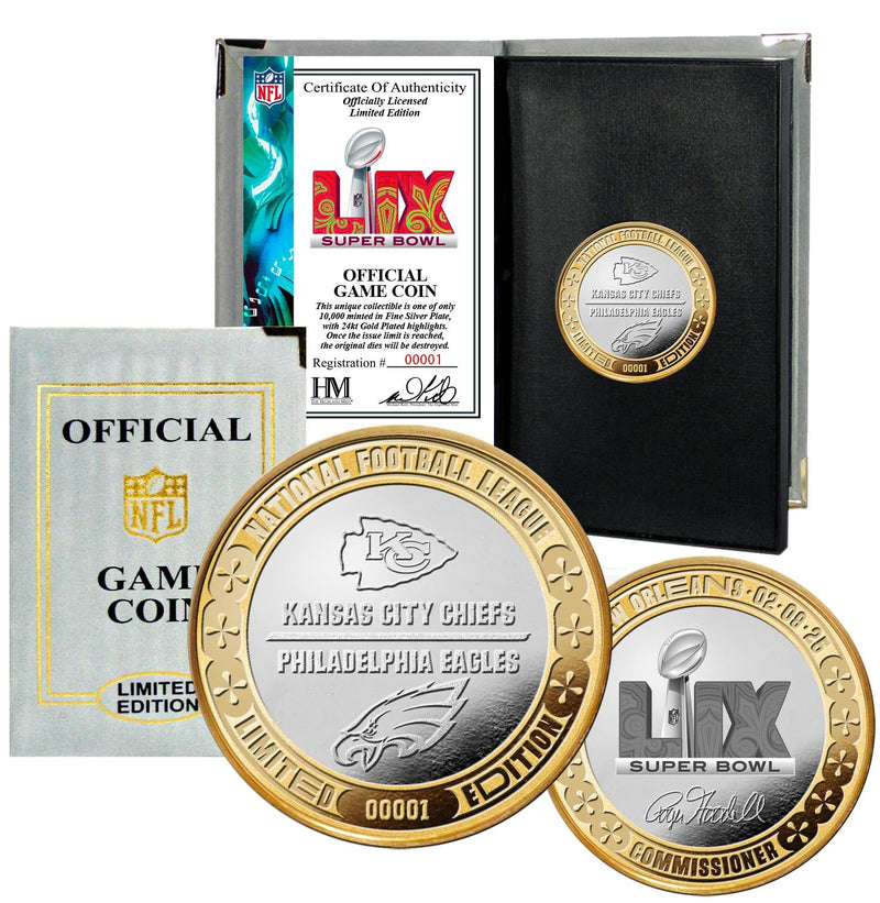 Highland Mint Super Bowl LIX Chiefs vs Eagles Gold and Silver Flip Coin - Limited Edition /10,000