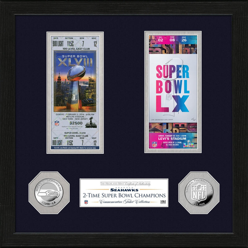 Highland Mint Seattle Seahawks 2-Time Super Bowl Champions Ticket Collection Photo Mint