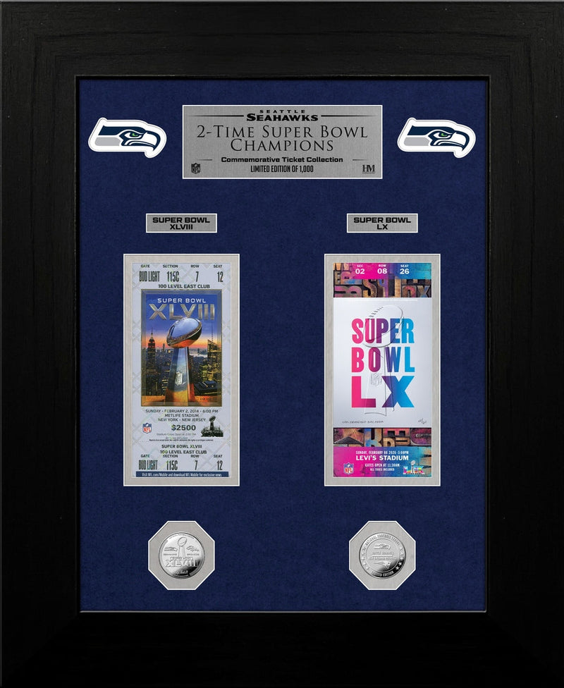 Highland Mint Seattle Seahawks 2-Time Super Bowl Champions Ticket Collection Silver Coin Photo Mint - Limited Edition /1