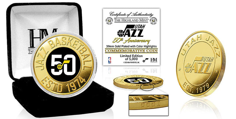 Highland Mint Utah Jazz 50th Anniversary Gold Mint Color Coin - Limited Edition /5000