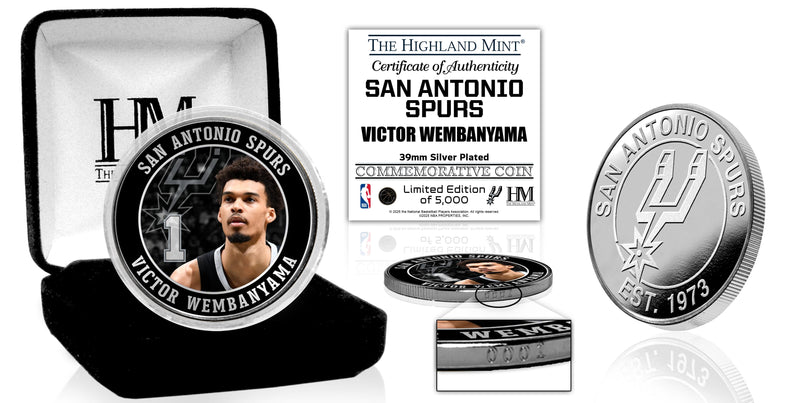 Highland Mint Victor Wembanyama San Antonio Spurs Silver Plated Color Coin - Limited Edition /5,000
