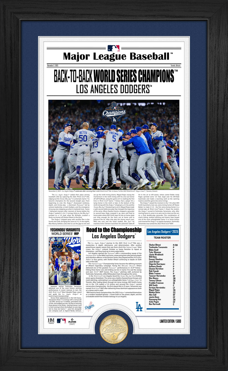 Highland Mint Los Angeles Dodgers 2025 World Series Champions Front Page News Cover Bronze Coin Photo Mint - Limited Edi