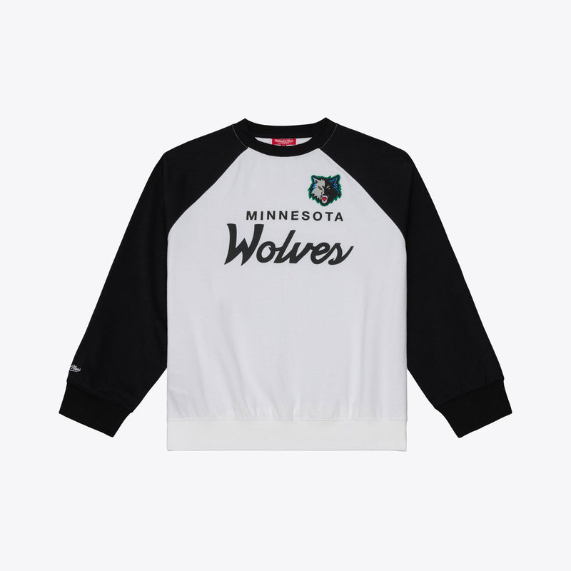 Mitchell & Ness Women's Minnesota Timberwolves White/Black Head Coach Lightweight Raglan Sweatshirt