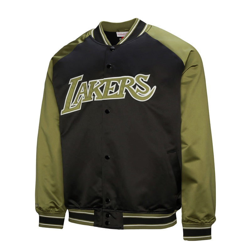 Los Angeles Lakers Mitchell & Ness Clutch Satin Raglan Full-Snap Jacket - Olive/Black