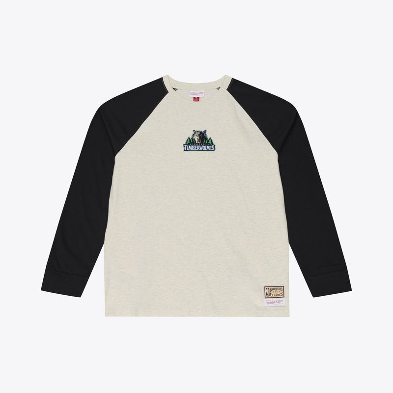 Mitchell & Ness Minnesota Timberwolves Cream/Black Retro Roots Premium Long Sleeve T-Shirt