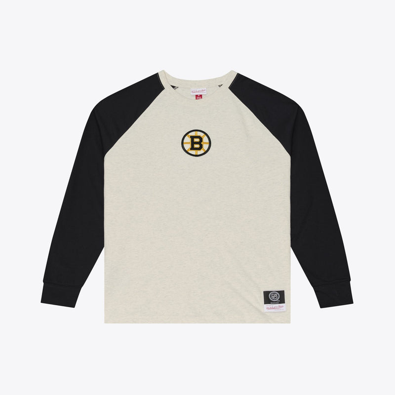 Mitchell & Ness Boston Bruins Cream/Black Retro Roots Premium Long Sleeve T-Shirt