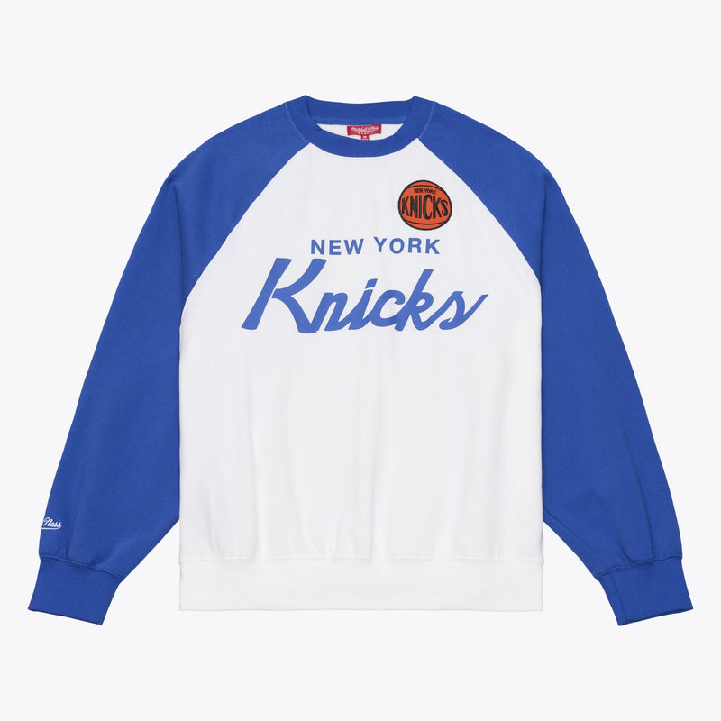 Mitchell & Ness Women's New York Knicks White/Blue Head Coach Lightweight Raglan Sweatshirt