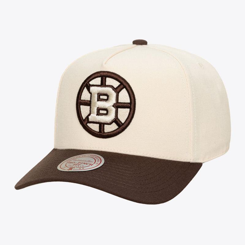 Mitchell & Ness Boston Bruins Cream & Brown Pro Pinch Snapback Hat