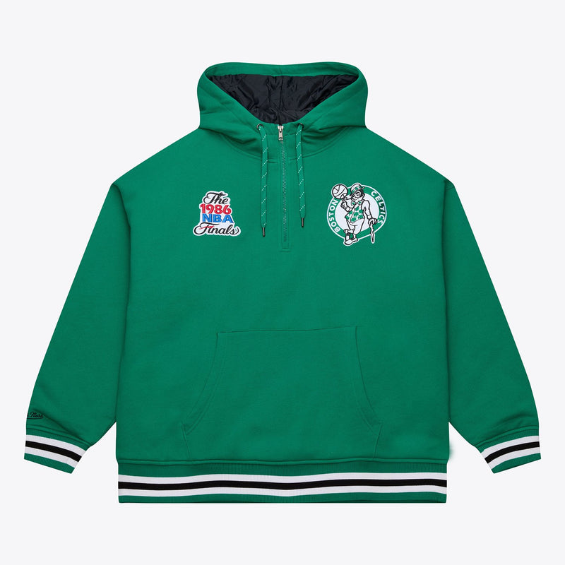 Mitchell & Ness Boston Celtics Kelly Green Throwback Quilted Fleece Quarter-Zip Hoodie