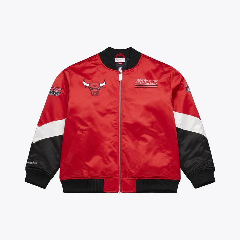Mitchell & Ness Chicago Bulls Red Triple Check Heavyweight Satin Full-Zip Jacket