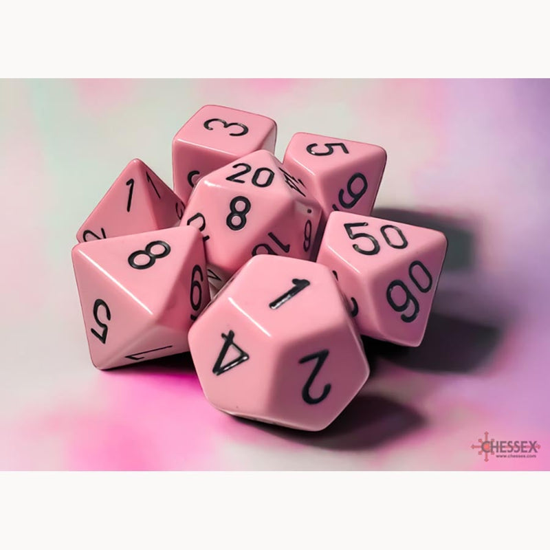 Chessex Opaque Polyhedral 7-Die Set - Pastel Pink/Black