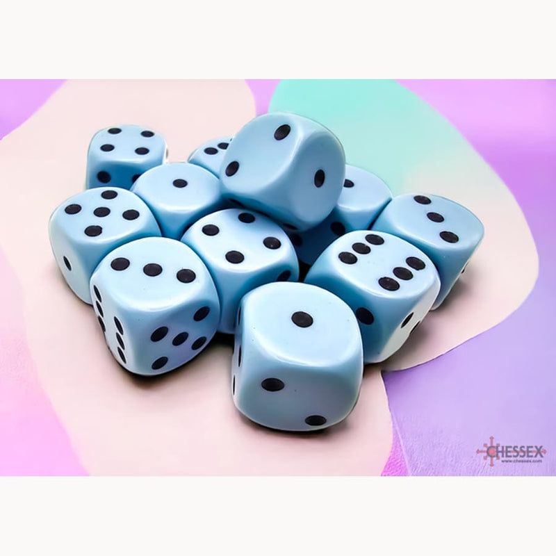 Chessex Opaque 16mm D6 Dice Block (12 Dice) - Pastel Blue/Black