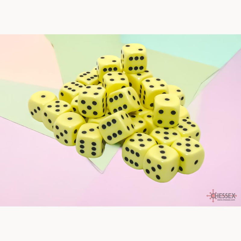 Chessex Opaque 12mm D6 Dice Block (36 Count) - Pastel Yellow/Black