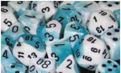 Chessex Gemini D6 Dice Set (12 Count) - Teal-White with Black Pips, 16mm
