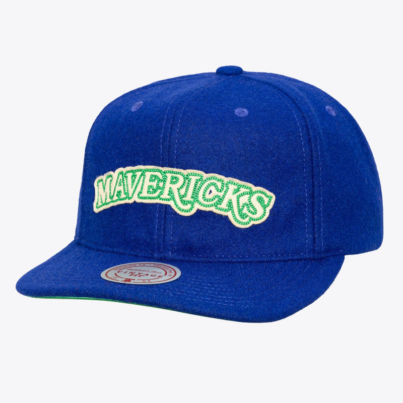 Mitchell & Ness Dallas Mavericks Blue Hardwood Classics Retro Roots Melton Strapback Hat