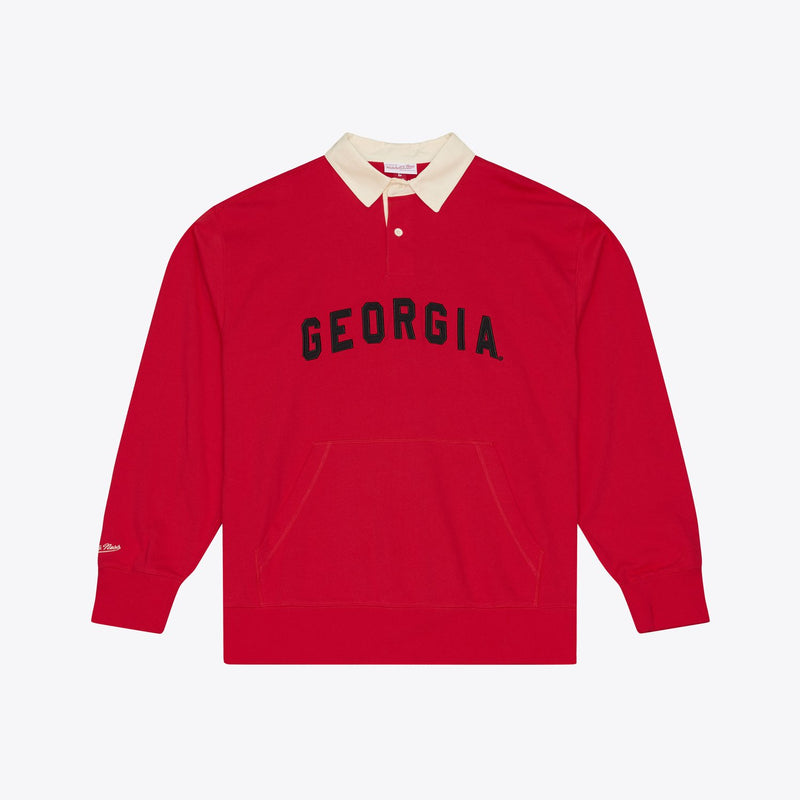 Mitchell & Ness Georgia Bulldogs Red Retro Roots French Terry Fleece Polo Sweatshirt