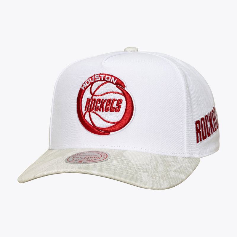 Mitchell & Ness Houston Rockets White Hardwood Classics Ghosted Pro Pinch Snapback Hat