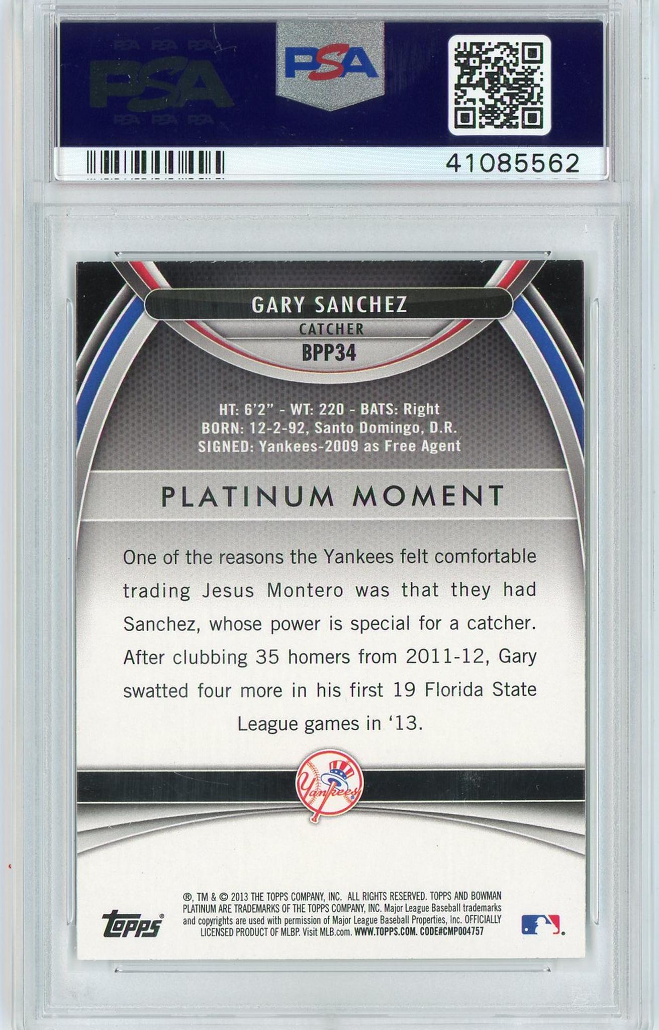 2013 Bowman Platinum Prospect Gary Sanchez #BPP34 PSA 10