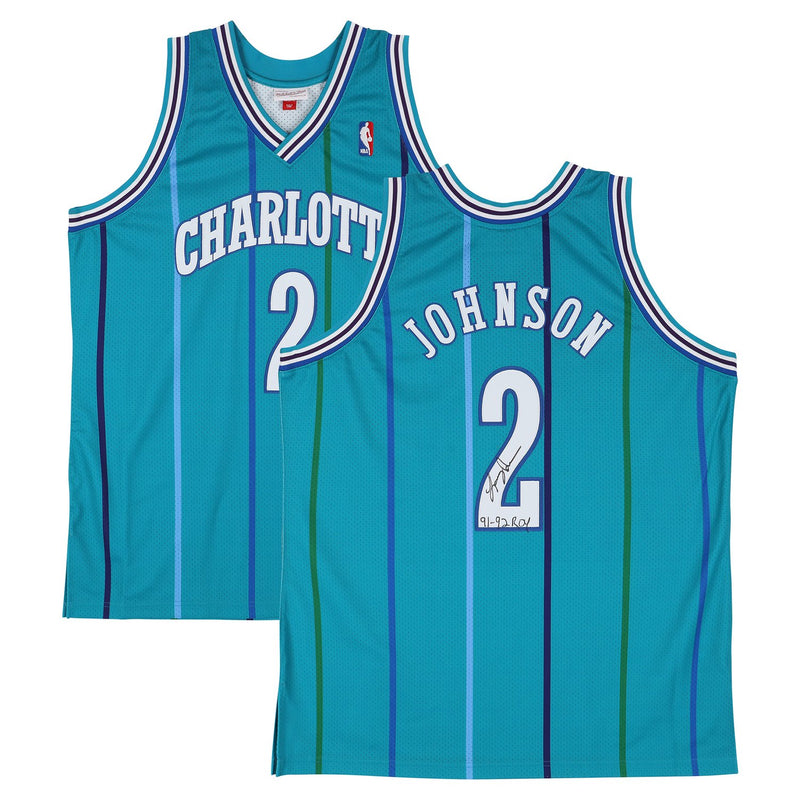 Larry Johnson Charlotte Hornets Autographed Fanatics Authentic Teal Mitchell & Ness 1992-93 Authentic Jersey