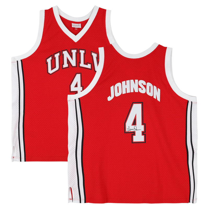 Larry Johnson UNLV Rebels Autographed Fanatics Authentic Red Mitchell & Ness 1989 Swingman Jersey
