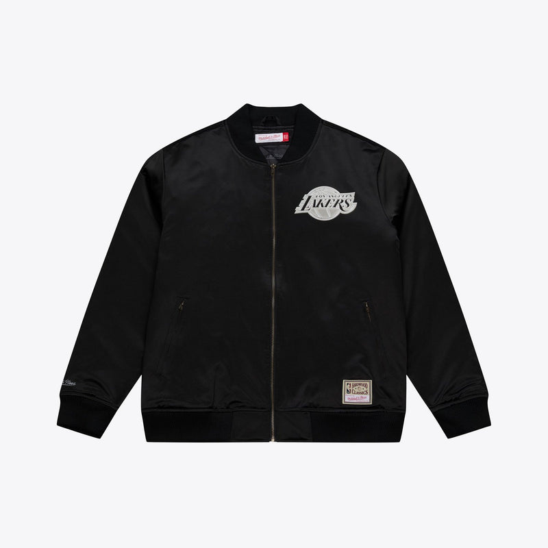 Mitchell & Ness Los Angeles Lakers Black Chrome Full-Zip Bomber Jacket