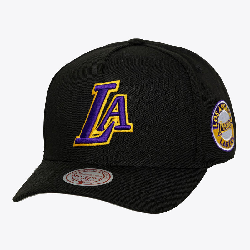 Mitchell & Ness Los Angeles Lakers Black Hardwood Classics Double Clutch Pro Pinch Snapback Hat