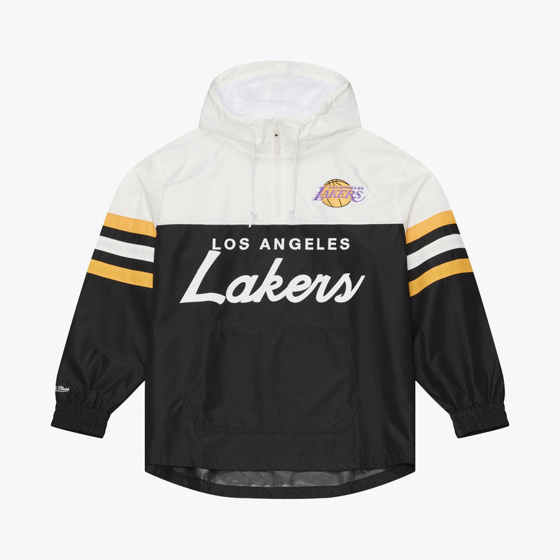 Mitchell & Ness Los Angeles Lakers Black Head Coach Lightweight Anorak Quarter-Zip Windbreaker