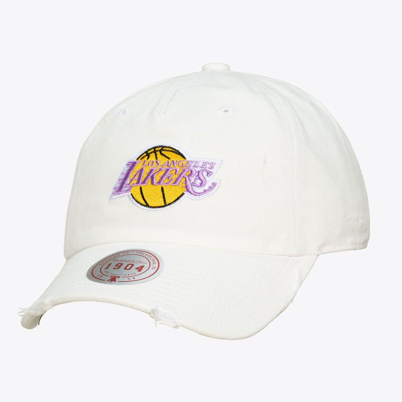 Mitchell & Ness Los Angeles Lakers White Hardwood Classics 1904 Adjustable Dad Hat