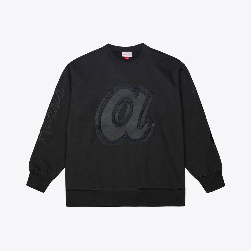 Atlanta Braves Mitchell & Ness Phantom Fleece Crewneck Sweatshirt - Black