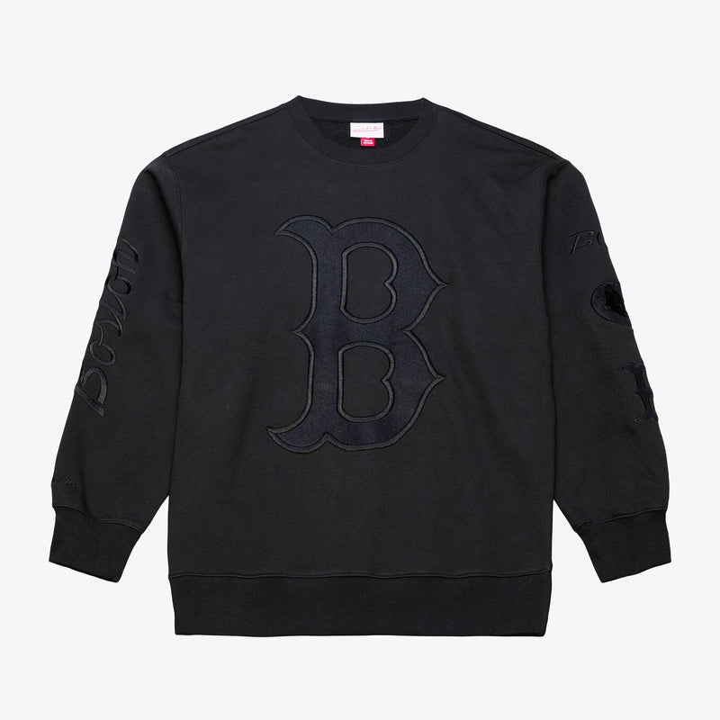 Boston Red Sox Mitchell & Ness Phantom Fleece Crewneck Sweatshirt - Black
