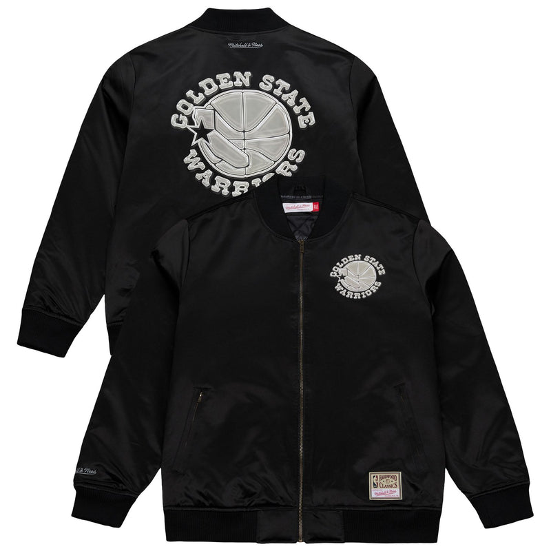 Golden State Warriors Mitchell & Ness Chrome Satin Bomber Full-Zip Jacket - Black