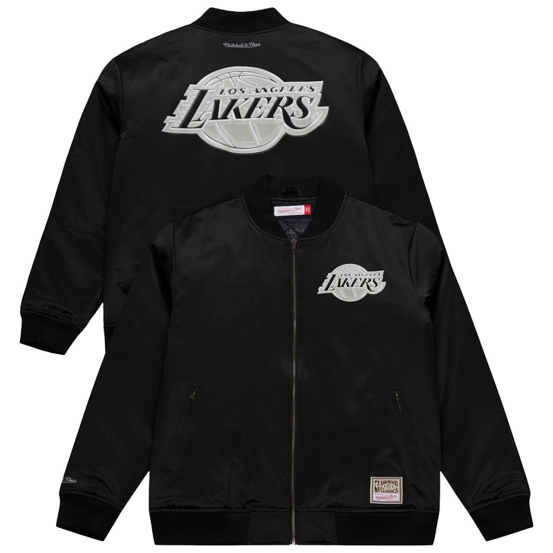 Los Angeles Lakers Mitchell & Ness Chrome Satin Bomber Full-Zip Jacket - Black