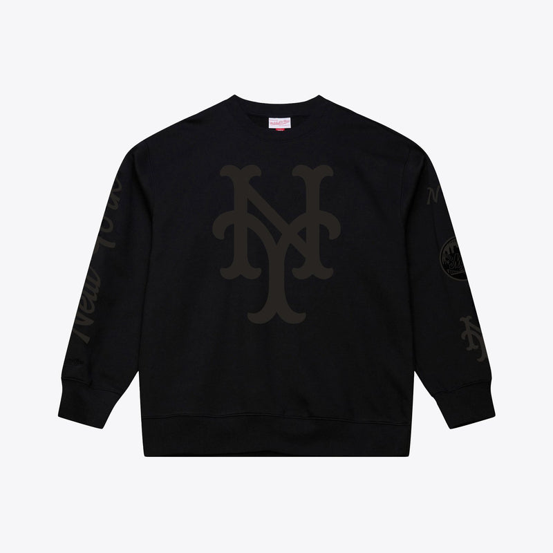 New York Mets Mitchell & Ness Phantom Fleece Crewneck Sweatshirt - Black