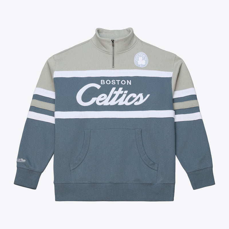 Boston Celtics Mitchell & Ness Thunderstorm Head Coach Quarter-Zip Jacket - Blue