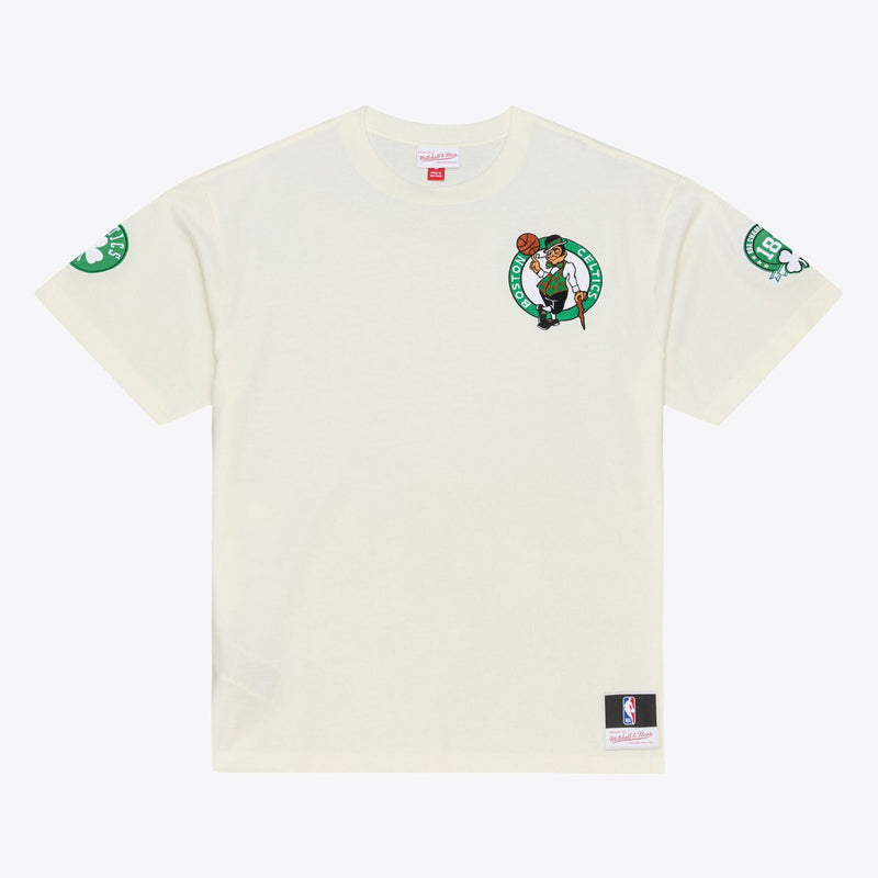 Boston Celtics Mitchell & Ness Hardwood Classics Chainstitch Premium T-Shirt - Cream