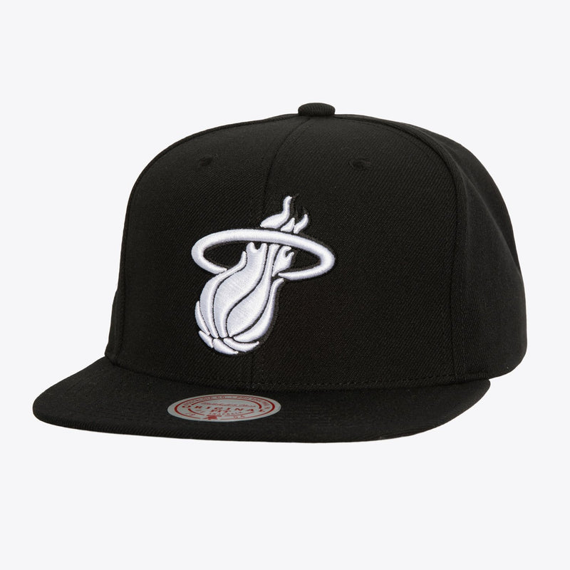 Mitchell & Ness Miami Heat Black & White Evergreen OG Snapback Hat