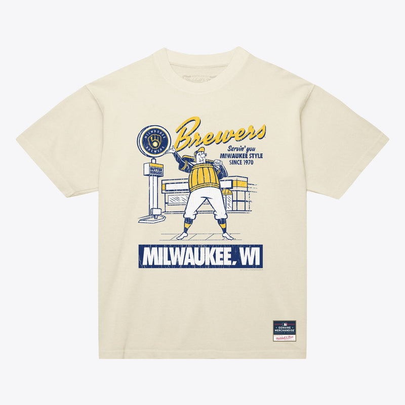 Mitchell & Ness Milwaukee Brewers Cream Deli Arch T-Shirt