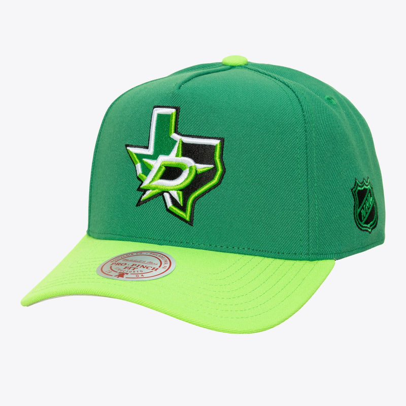 Mitchell & Ness Dallas Stars Kelly Green/Neon Green Legendary Away Pro Pinch Snapback Hat