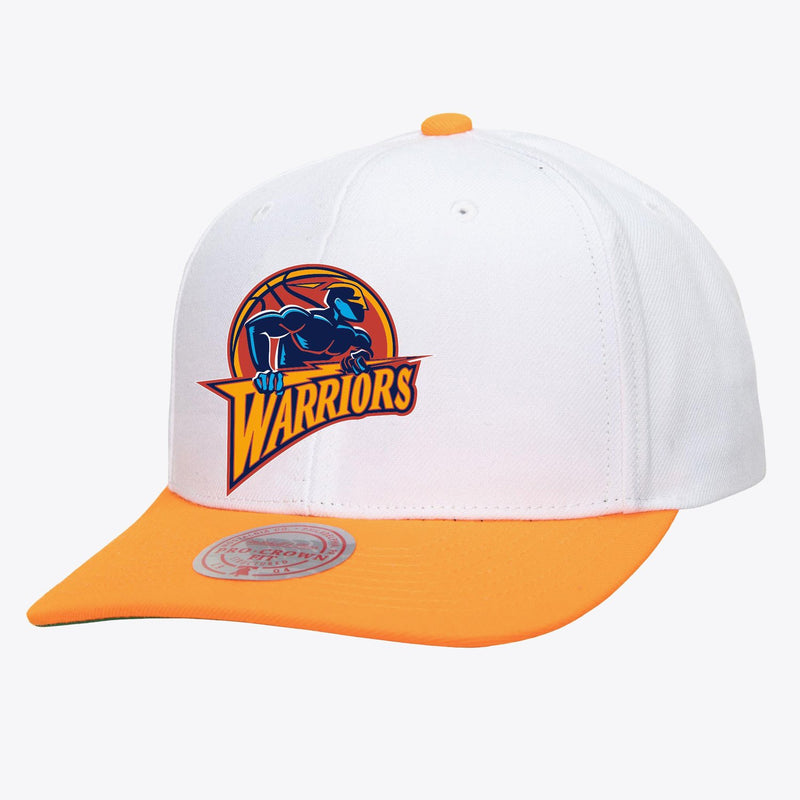 Mitchell & Ness Golden State Warriors White/Orange Hardwood Classics Team Two-Tone 2.0 Pro Crown Snapback